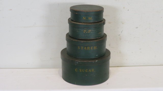 Stack of 4 painted green pantry boxes (1 of 7)