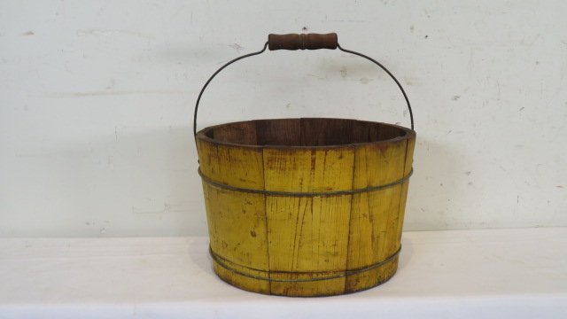 Chrome yellow painted wood pail (1 of 4)