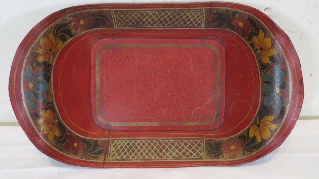 Red toleware tin tray (1 of 6)