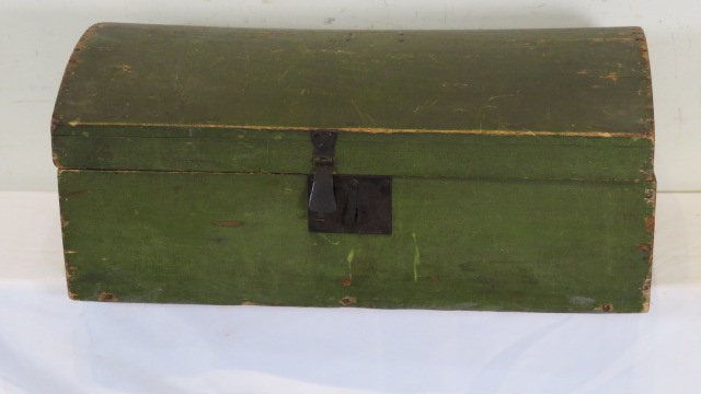 Pine dome top trunk in old green paint (1 of 5)