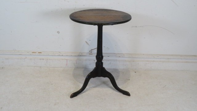 Early New England maple tilt-top candlestand in old black surface (1 of 7)