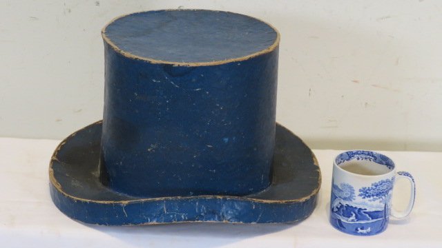 19th century blue cardboard hat box without lid (1 of 4)