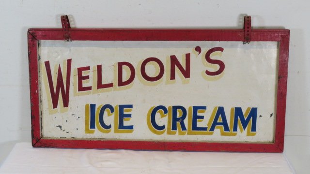 Tin 2-sided trade sign with wood frame (1 of 2)