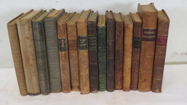 15 leatherbound English language schoolbooks 1811-1896 (1 of 2)