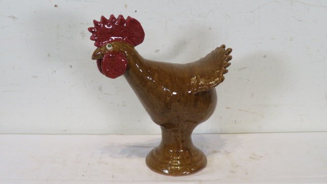 Contemporary folk art pottery rooster signed Reggie Meaders (1 of 6)