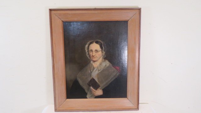 Mid-19th century O/C portrait of woman holding a book (1 of 4)