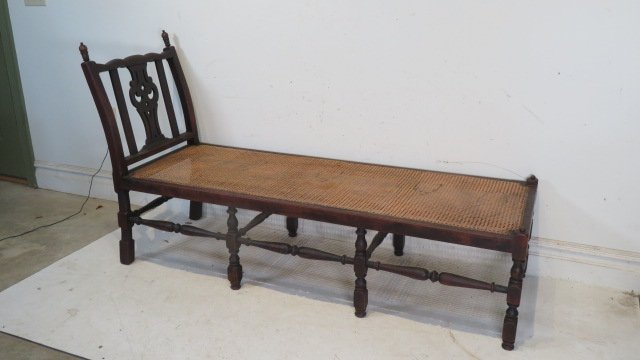 19th century William and Mary style day bed with cane seat: 19th century William and Mary style day bed with cane seat, old dark natural patina, 39.5"T x 72"L x 23.5"W