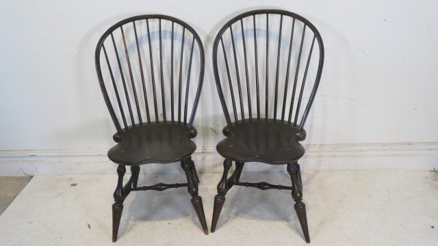 Pair of D.R. Dimes Windsor chairs in blackish green crackle finish (1 of 4)