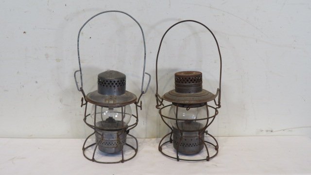 2 railroad lanterns, marked (1 of 3)