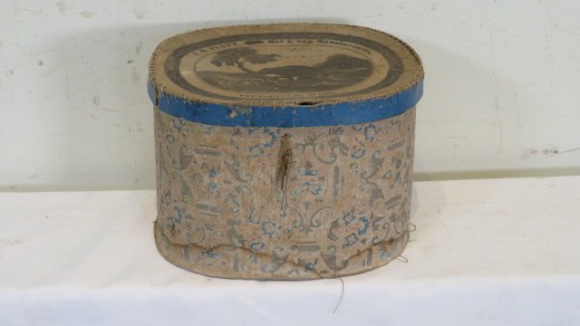 Pittsfield, Mass. wallpapered band box signed C.B. Platt (1 of 9)