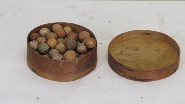 50 antique clay marbles, some in paint (1 of 2)