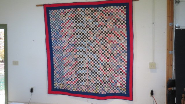 Hand-stitched late 19th century postage stamp quilt (1 of 7)