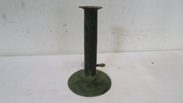 6 1/2" hogscraper candlestick in old green paint (1 of 4)