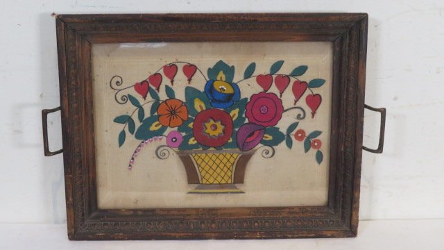 Theorem painted on linen framed in a wood beveled glass top tray (1 of 4)