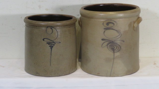 2 late 19th-century stoneware bee stinger crocks (1 of 4)