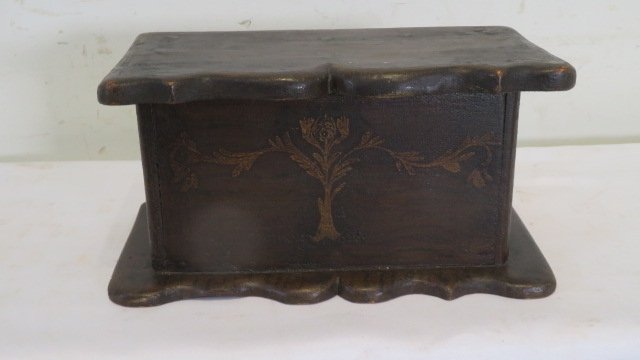 Pine paint decorated box with initials J.A.S. inside of lid: Pine paint decorated box with initials J.A.S. inside of lid, 4.75"T x 9.75"W x 5"D