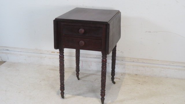 Cherry (?) circa 1850 2-drawer stand with drop leaves (1 of 10)