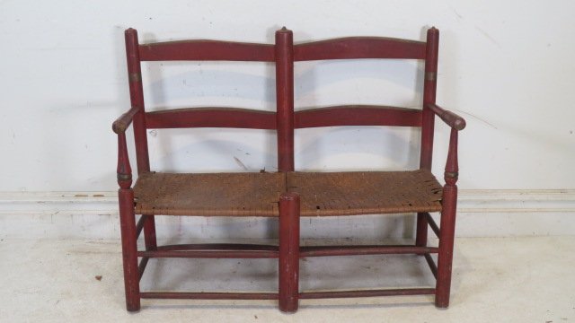 Early 19th century wagon bench in original red paint with gold accents (1 of 5)
