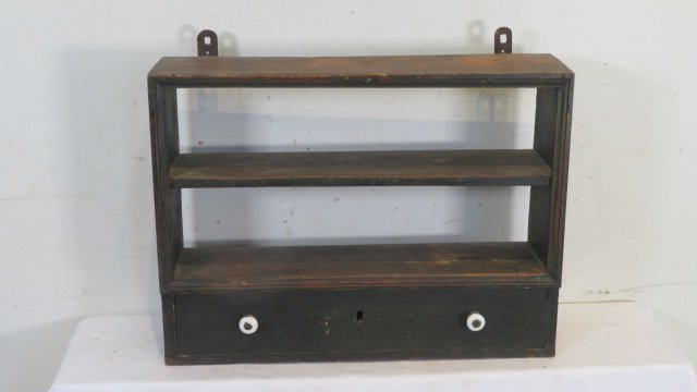 Early pine dovetailed case hanging shelves with dovetailed drawer (1 of 7)