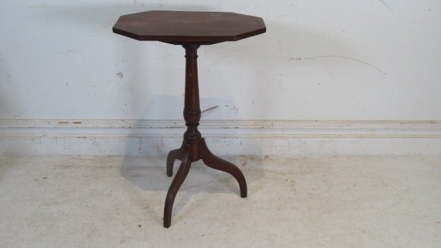 19th century walnut tilt top candlestand with octagonal top with inlay (1 of 7)