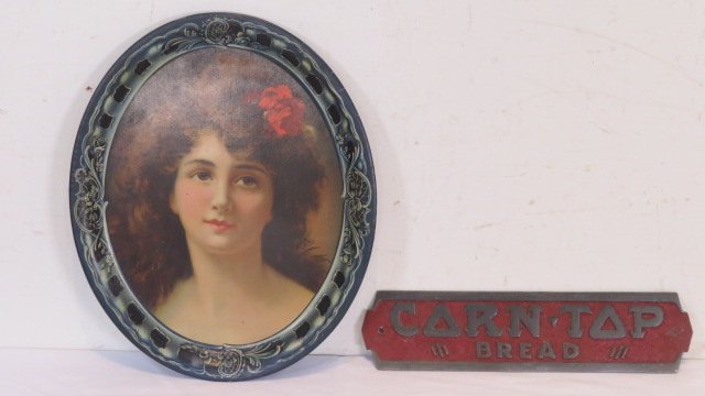 Advertising door push and tin portrait tray (1 of 5)