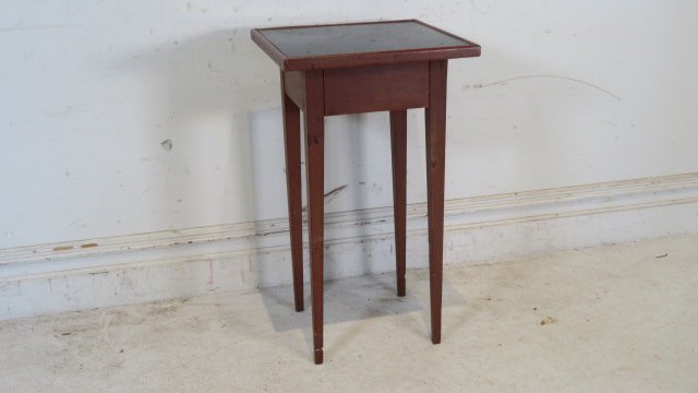 Cherry taper legged stand table in old red paint with black tray top (1 of 5)