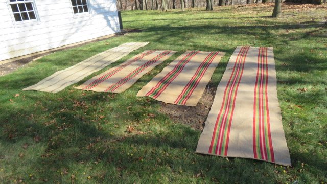 4 rag runners, various lengths: 4 rag runners, various lengths: 188.5"L x 36.5"W, 157"L x 35"W, and (2) 112"L x 39"W, provenance of the late Helen Kogan