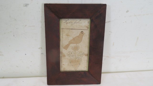Framed pen and ink watercolor book plate of a bird & flowerpot signed (1 of 5)