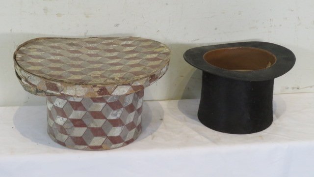 Cardboard early hat box and beaver top hat signed John C. Yeager (1 of 6)