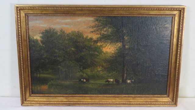 O/C mounted on masonite landscape painting with cattle signed Charles Willeen (1 of 6)