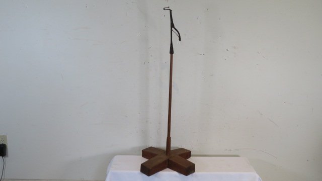 18th century iron rush light on pine cross base stand (1 of 5)