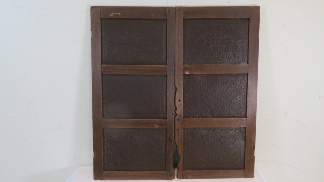 Pair of poplar pie safe doors with signed upper tins (1 of 5)