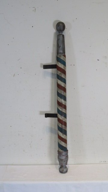 Wood barber pole trade sign with hand-wrought iron hangers (1 of 7)