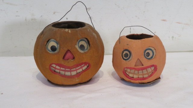 2 papier-mache jack-o-lanterns with wire handles (1 of 3)