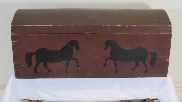 19th century painted dome top box with horses (1 of 7)