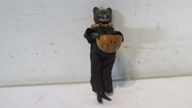 Vintage composition Halloween black cat squeeze toy (1 of 6)