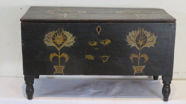 19th century paint decorated miniature blanket chest (1 of 8)