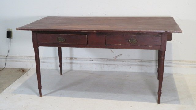 19th century poplar 2 dovetailed drawer work table (1 of 5)