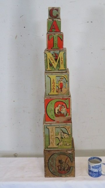 Late 19th century wood lithographed children's blocks (1 of 11)
