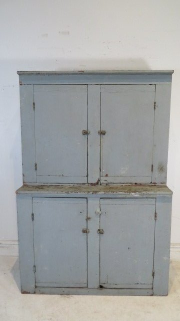 19th century pine painted step back cupboard (1 of 6)