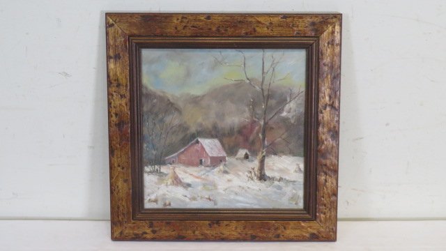 Unsigned oil on academy board winter landscape (1 of 6)