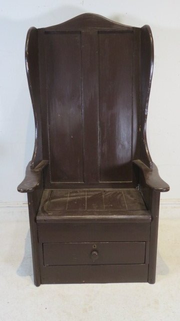20th century pine large wood wing chair with dovetailed drawer (1 of 4)