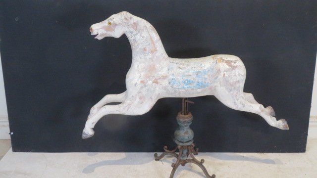 Large wood rocking horse with glass eyes on wood and iron base (1 of 7)