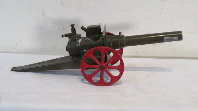Pressed steel and iron toy carbide cannon (1 of 2)