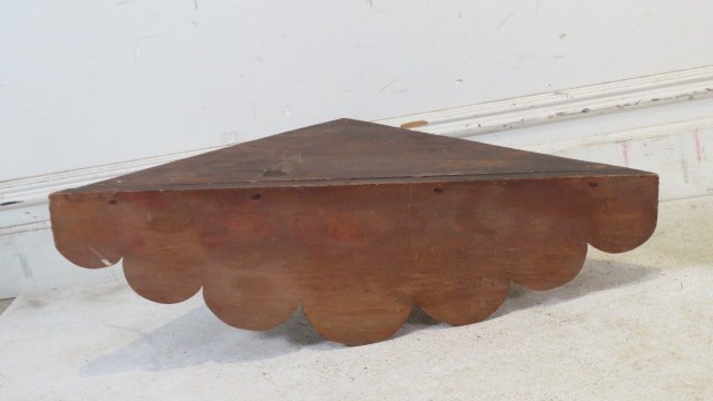 3-18th C.  pine graduated corner shelves w/ old red paint (1 of 3)
