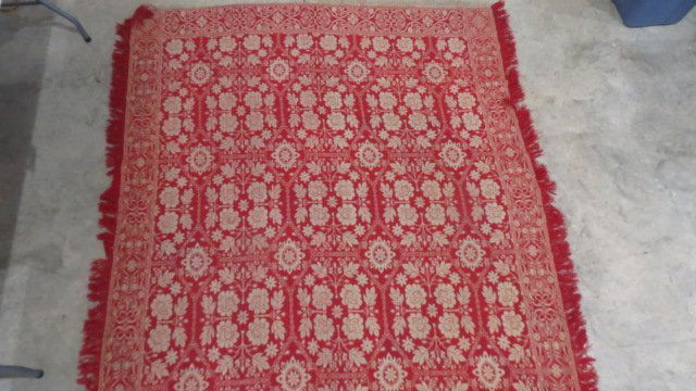 Late 19th century red and white coverlet with roses and leaves (1 of 4)
