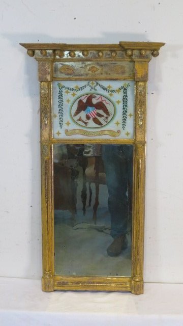 Early period Federal mirror with original eagle and shield reverse painting (1 of 8)