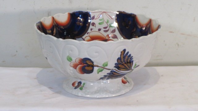 19th century gaudy ironstone pedestal punch bowl (1 of 6)