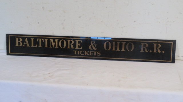 Reverse painted on glass Baltimore & Ohio RR tickets sign (1 of 5)