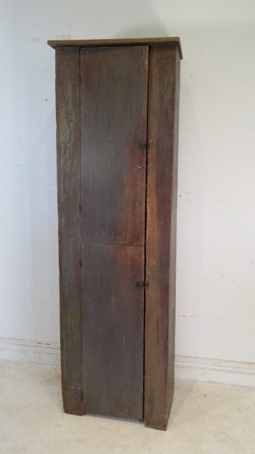 19th century Poplar plank door chimney cupboard in old grayish green paint (1 of 8)